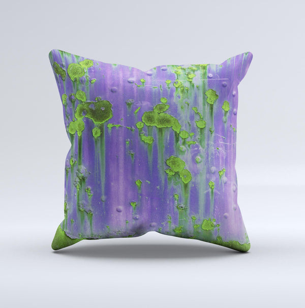Purple Metal with Lime Green Rust  Ink-Fuzed Decorative Throw Pillow