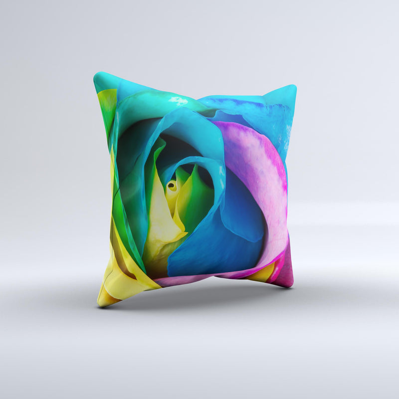 The Rainbow Dyed Rose V1 ink-Fuzed Decorative Throw Pillow