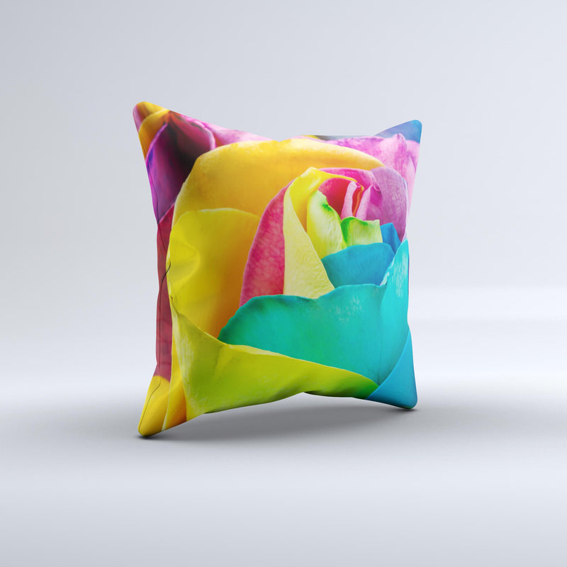 The Rainbow Dyed Rose V4 ink-Fuzed Decorative Throw Pillow