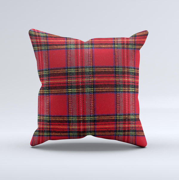 Red Stuart Tartan Plaid Fabric Pattern  Ink-Fuzed Decorative Throw Pillow
