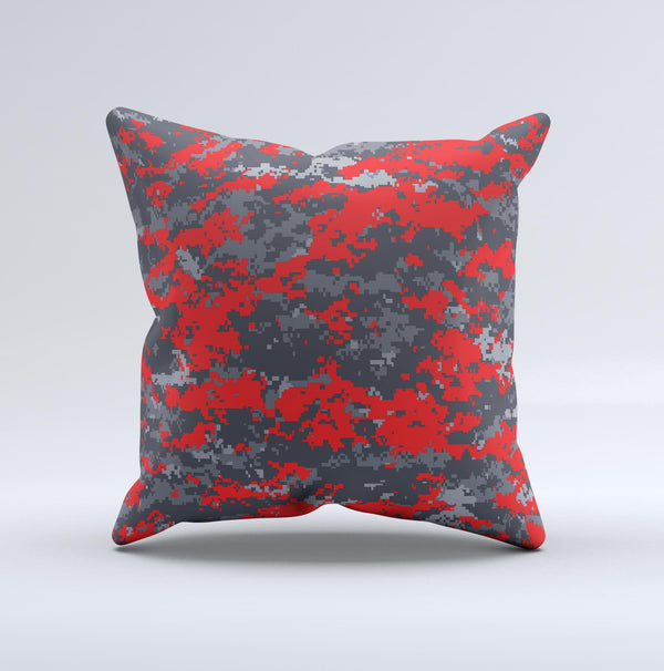 Red and Gray Digital Camouflage  Ink-Fuzed Decorative Throw Pillow