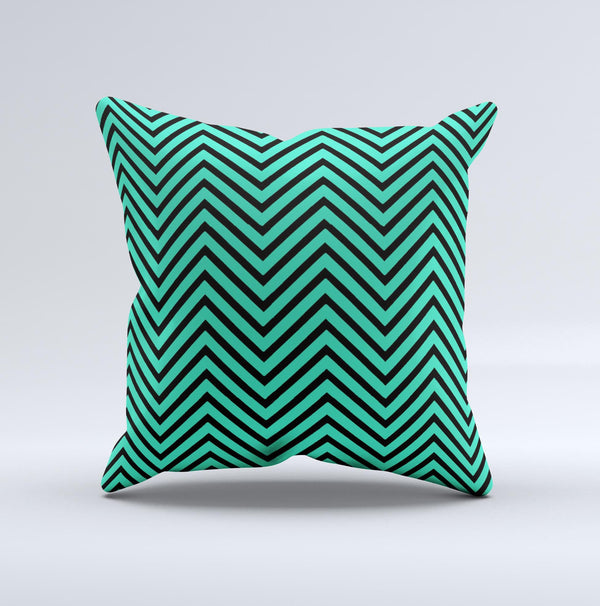 Sharp Chevron Black and Mint Green  Ink-Fuzed Decorative Throw Pillow