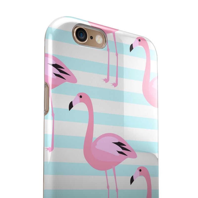 Pink Flaminogos Over Teal Stripes iPhone 6/6s or 6/6s Plus 2-Piece Hybrid INK-Fuzed Case