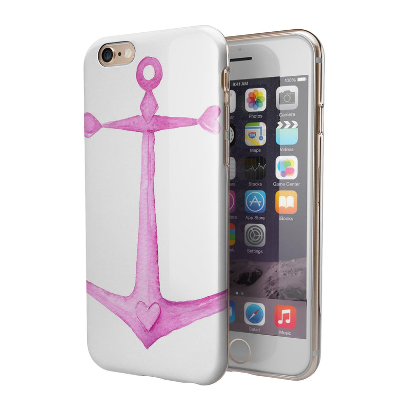 Pink Watercolored Heart Anchor iPhone 6/6s or 6/6s Plus 2-Piece Hybrid INK-Fuzed Case