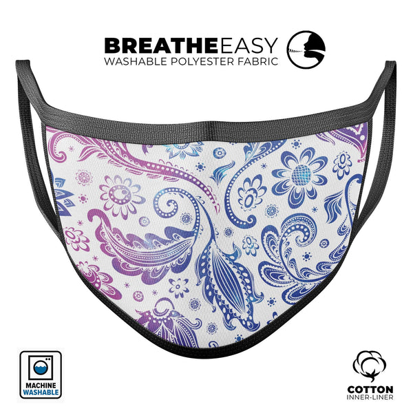 Purple & Blue Flowered - Made in USA Mouth Cover Unisex Anti-Dust Cotton Blend Reusable & Washable Face Mask with Adjustable Sizing for Adult or Child