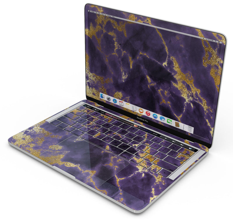 Purple Marble & Digital Gold Foil V3- Skin Decal Wrap Kit Compatible with the Apple MacBook Pro, Pro with Touch Bar or Air (11", 12", 13", 15" & 16" - All Versions Available)