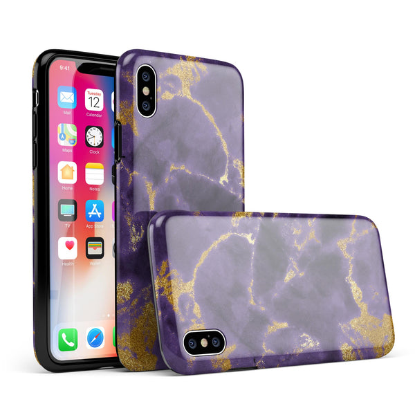 Purple Marble & Digital Gold Foil V3 - iPhone X Swappable Hybrid Case