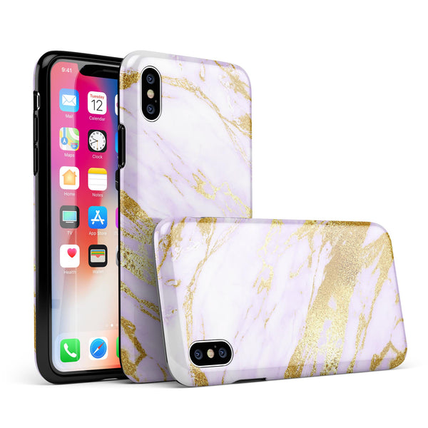 Purple Marble & Digital Gold Foil V7 - iPhone X Swappable Hybrid Case