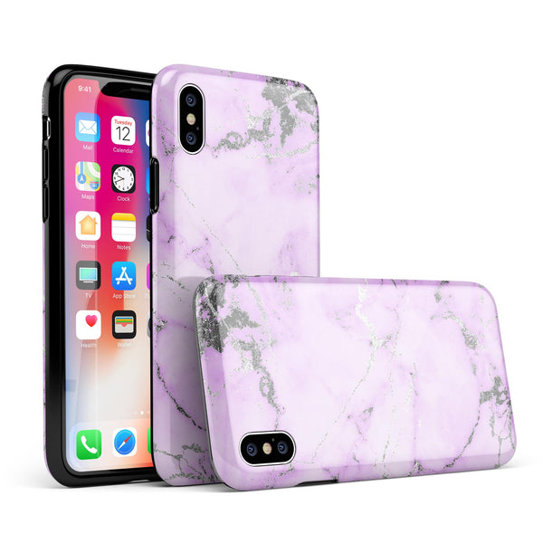Purple Marble & Digital Silver Foil V4 - iPhone X Swappable Hybrid Case