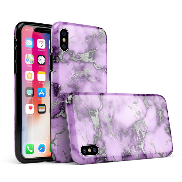 Purple Marble & Digital Silver Foil V6 - iPhone X Swappable Hybrid Case