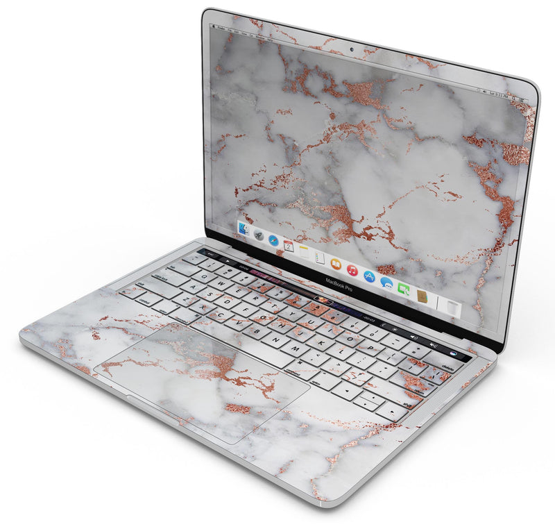 Rose Pink Marble & Digital Gold Frosted Foil V9 - Skin Decal Wrap Kit Compatible with the Apple MacBook Pro, Pro with Touch Bar or Air (11", 12", 13", 15" & 16" - All Versions Available)