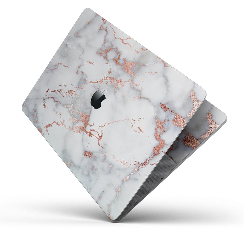 Rose Pink Marble & Digital Gold Frosted Foil V9 - Skin Decal Wrap Kit Compatible with the Apple MacBook Pro, Pro with Touch Bar or Air (11", 12", 13", 15" & 16" - All Versions Available)