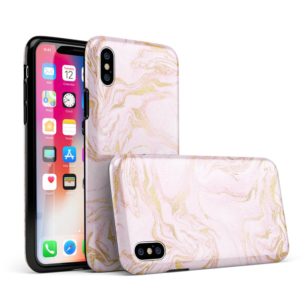 Rose Pink Marble & Digital Gold Frosted Foil V12 - iPhone X Swappable Hybrid Case