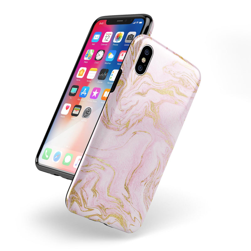 Rose Pink Marble & Digital Gold Frosted Foil V12 - iPhone X Swappable Hybrid Case