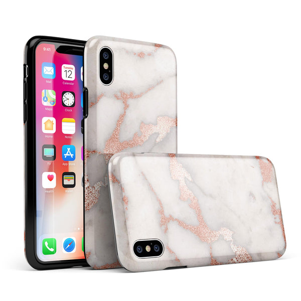 Rose Pink Marble & Digital Gold Frosted Foil V2 - iPhone X Swappable Hybrid Case