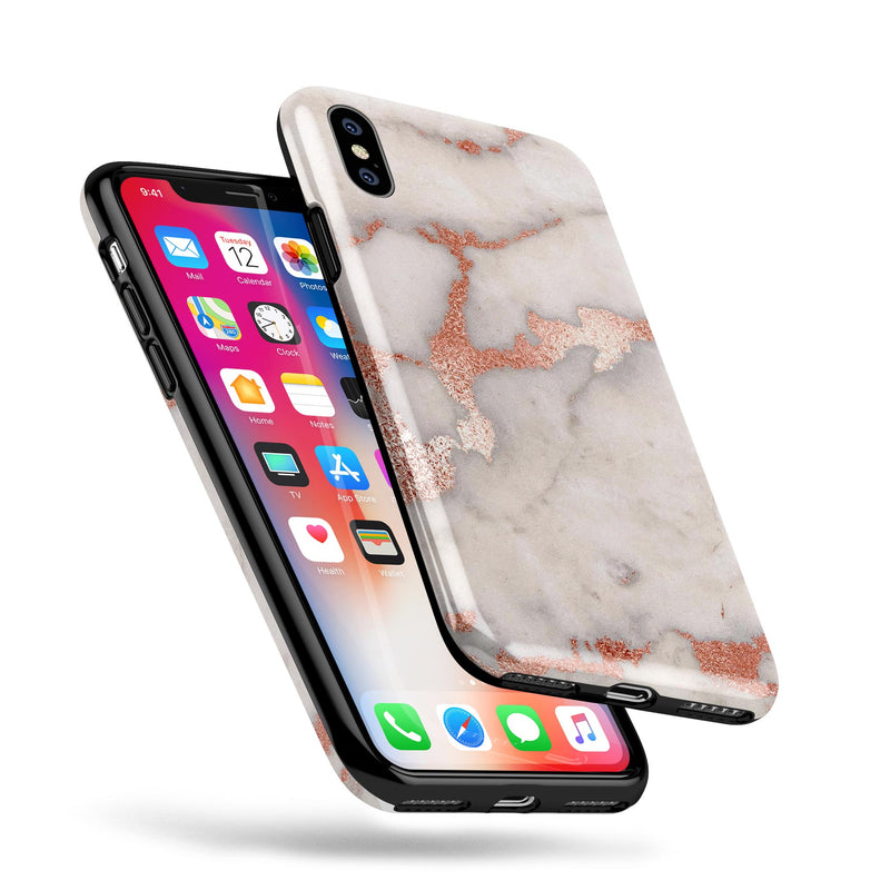 Rose Pink Marble & Digital Gold Frosted Foil V2 - iPhone X Swappable Hybrid Case