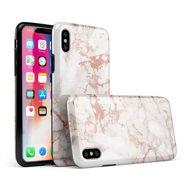Rose Pink Marble & Digital Gold Frosted Foil V5 - iPhone X Swappable Hybrid Case