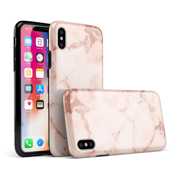 Rose Pink Marble & Digital Gold Frosted Foil V6 - iPhone X Swappable Hybrid Case