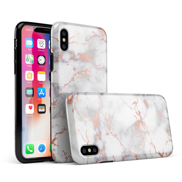Rose Pink Marble & Digital Gold Frosted Foil V9 - iPhone X Swappable Hybrid Case