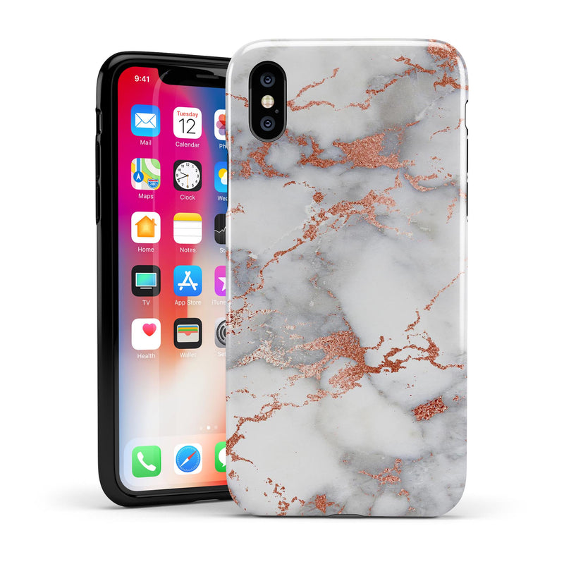 Rose Pink Marble & Digital Gold Frosted Foil V9 - iPhone X Swappable Hybrid Case