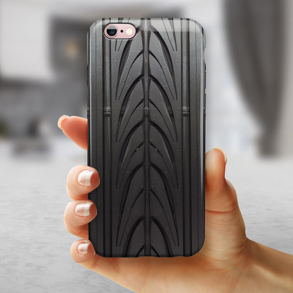 Shiny Black Tire Tread iPhone 6/6s or 6/6s Plus 2-Piece Hybrid INK-Fuzed Case