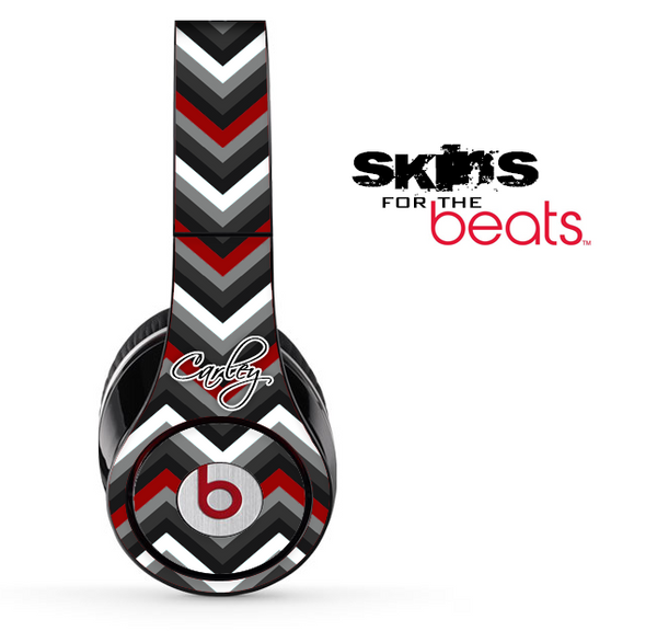 The Maroon-Black & White Chevron Pattern with Name Script Skin for the Beats by Dre Solo, Studio, Wireless, Pro or Mixr