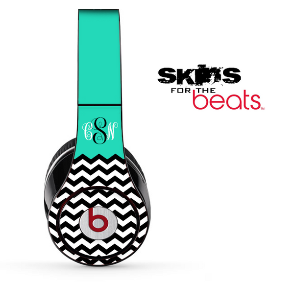The Teal-Black & White Chevron Pattern Skin for the Beats by Dre Solo, Studio, Wireless, Pro or Mixr