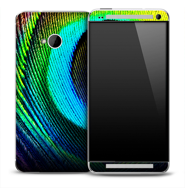 Large Neon Peacock Feather Skin for the HTC One Phone