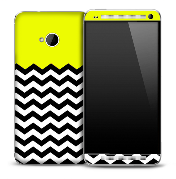 Yellow White and Black 2 Toned Chevron Pattern Skin for the HTC One Phone