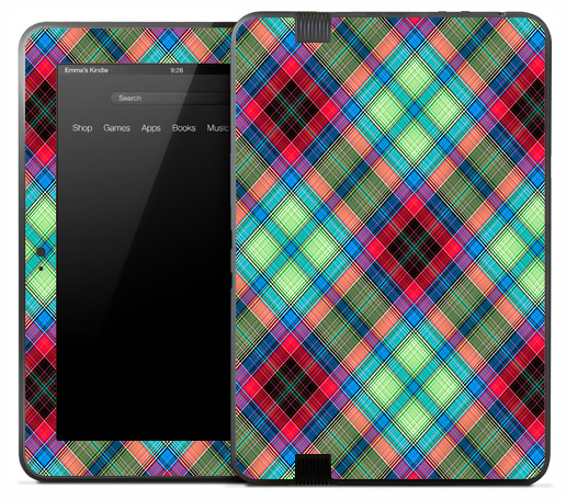 Green & Pink Plaid Skin for the Amazon Kindle