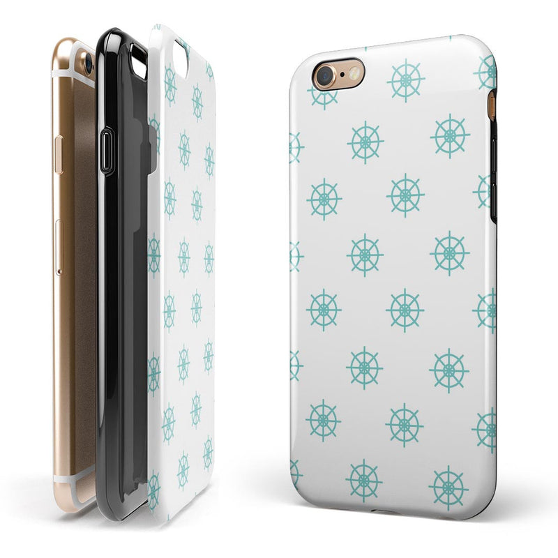 Teal Micro Ship Wheels iPhone 6/6s or 6/6s Plus 2-Piece Hybrid INK-Fuzed Case