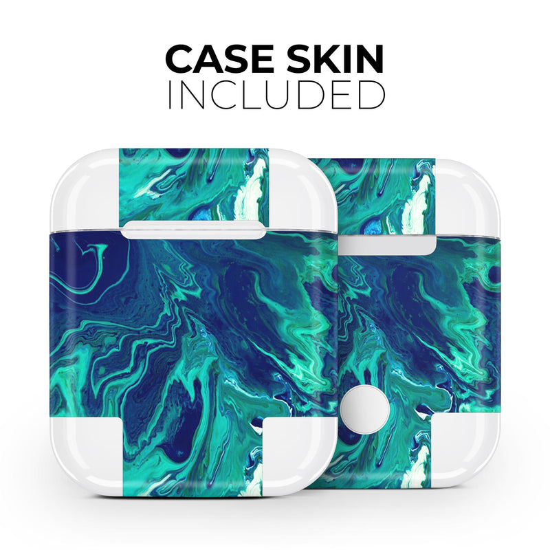 Teal Oil Mixture - Full Body Skin Decal Wrap Kit for the Wireless Bluetooth Apple Airpods Pro, AirPods Gen 1 or Gen 2 with Wireless Charging