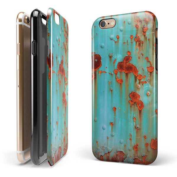 Teal Painted Rustic Metal iPhone 6/6s or 6/6s Plus 2-Piece Hybrid INK-Fuzed Case