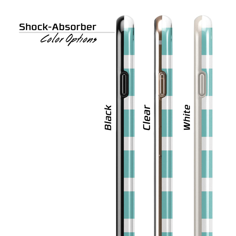 Teal and White horizontal Stripes iPhone 6/6s or 6/6s Plus 2-Piece Hybrid INK-Fuzed Case