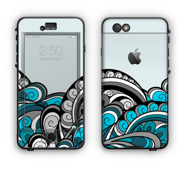 The Abstract Black & Blue Paisley Waves Apple iPhone 6 Plus LifeProof Nuud Case Skin Set