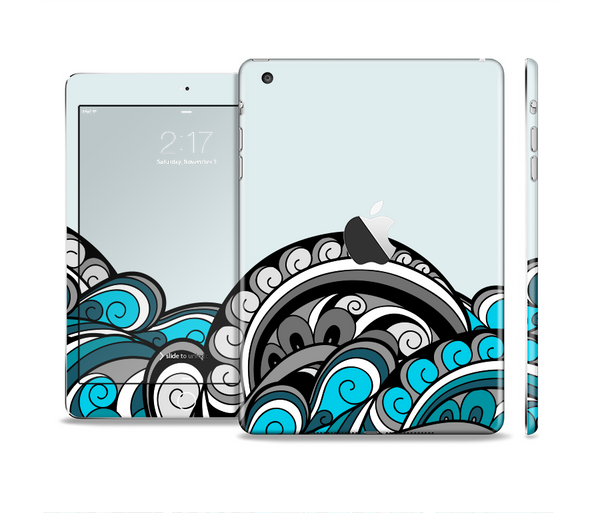 The Abstract Black & Blue Paisley Waves Skin Set for the Apple iPad Mini 4