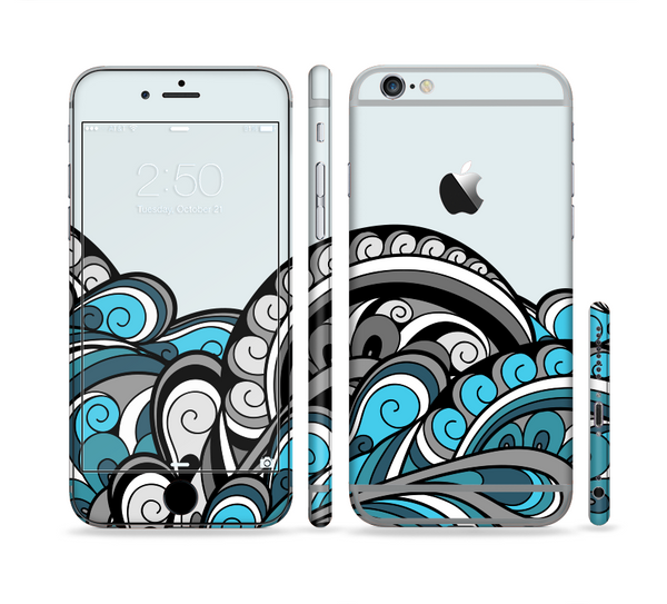 The Abstract Black & Blue Paisley Waves Sectioned Skin Series for the Apple iPhone 6s Plus