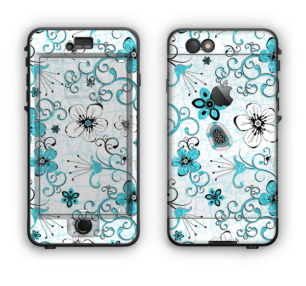 The Abstract Blue & Black Seamless Flowers Apple iPhone 6 LifeProof Nuud Case Skin Set
