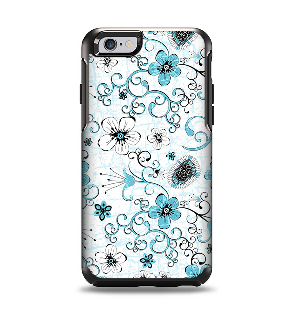 The Abstract Blue & Black Seamless Flowers Apple iPhone 6 Otterbox Symmetry Case Skin Set