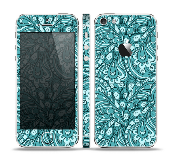 The Abstract Blue Feather Paisley Skin Set for the Apple iPhone 5