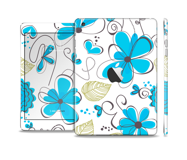 The Abstract Blue Floral Pattern V4 Skin Set for the Apple iPad Mini 4