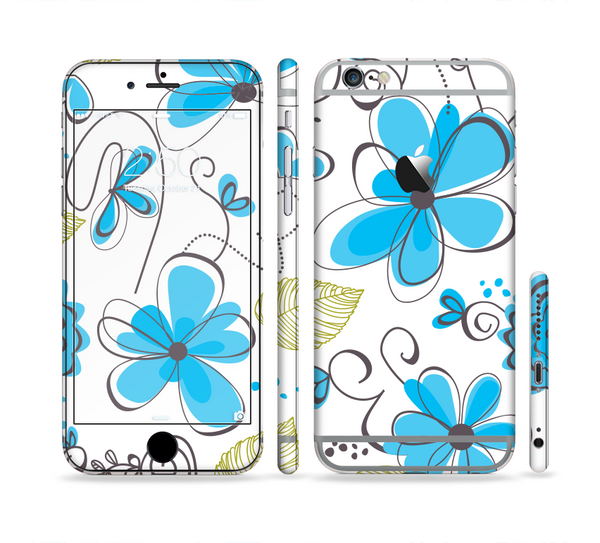 The Abstract Blue Floral Pattern V4 Sectioned Skin Series for the Apple iPhone 6s