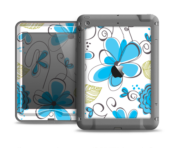 The Abstract Blue Floral Pattern V4 Apple iPad Mini LifeProof Nuud Case Skin Set