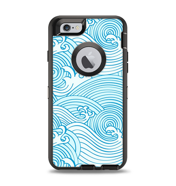 The Abstract Blue & White Waves Apple iPhone 6 Otterbox Defender Case Skin Set