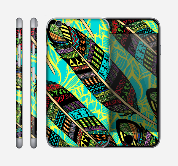 The Abstract Blue & Yellow Vector Feather Pattern Skin for the Apple iPhone 6
