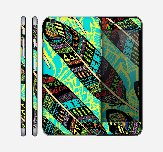 The Abstract Blue & Yellow Vector Feather Pattern Skin for the Apple iPhone 6 Plus