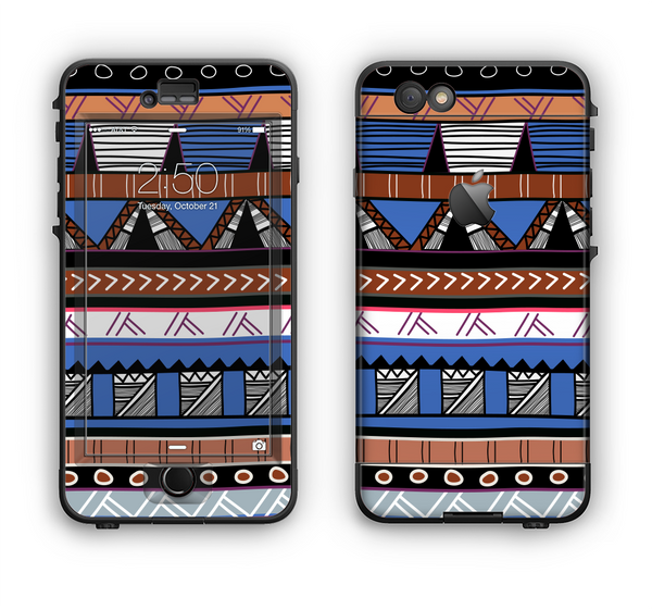The Abstract Blue and Brown Shaped Aztec Apple iPhone 6 LifeProof Nuud Case Skin Set