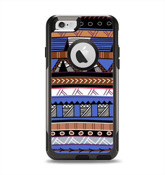 The Abstract Blue and Brown Shaped Aztec Apple iPhone 6 Otterbox Commuter Case Skin Set