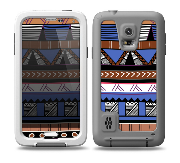 The Abstract Blue and Brown Shaped Aztec Skin for the Samsung Galaxy S5 frē LifeProof Case