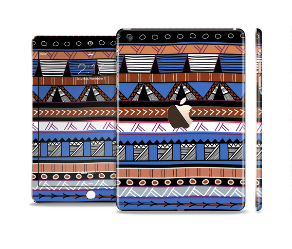 The Abstract Blue and Brown Shaped Aztec Full Body Skin Set for the Apple iPad Mini 3